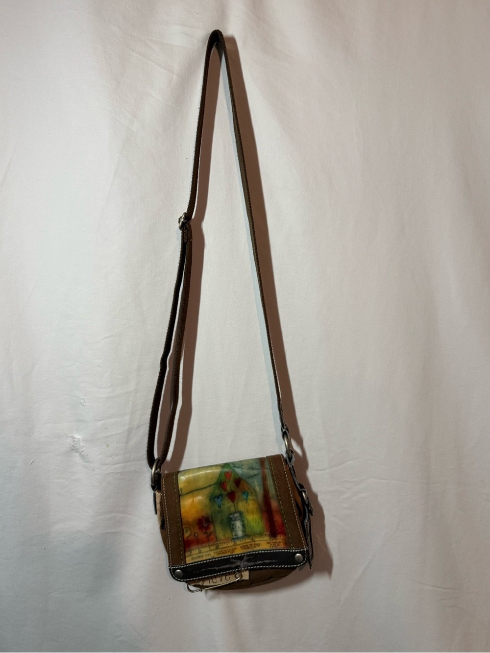 Sherpani Petal Vintage Artist Print Mini Crossbody Bag Brown Boho Y2K